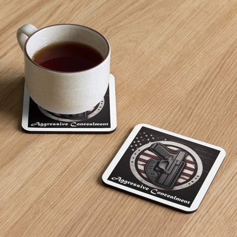 Aggressive Concealment logo Cork-back coaster