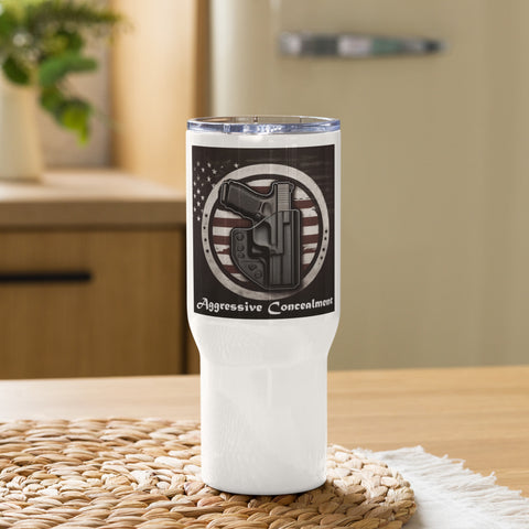 Aggressive Concealment logo Travel mug with a handle